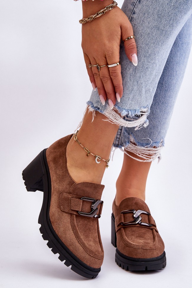 Suede Chunky High Heels Brown Finley