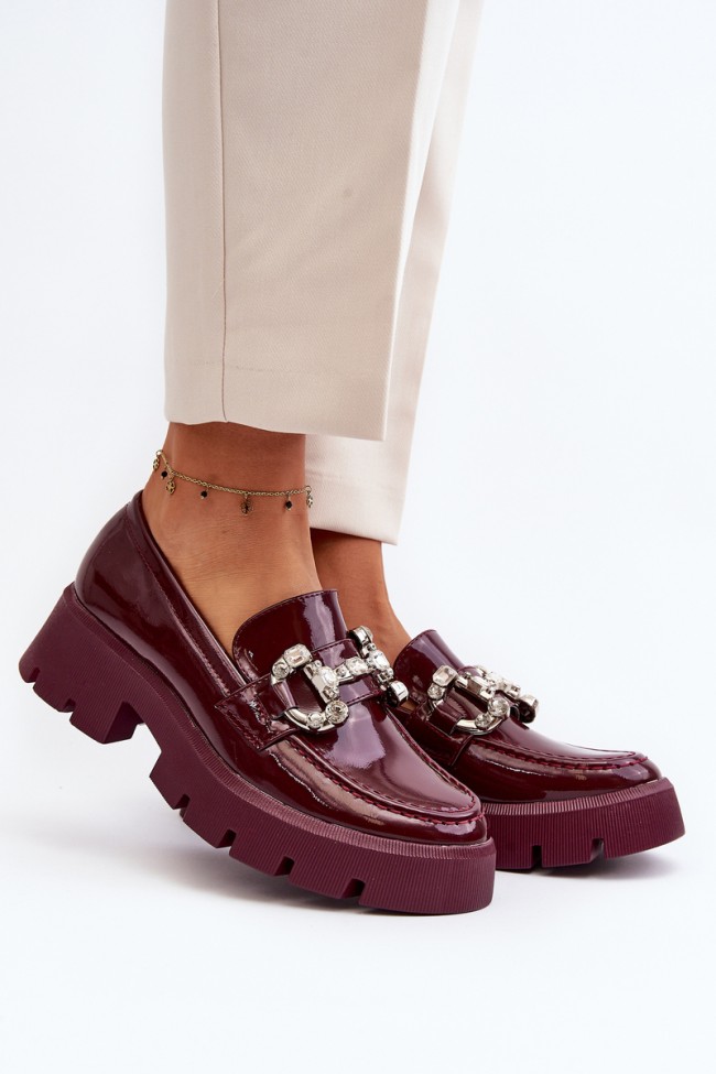Patentiniai moteriški batai su puošmena Burgundy Arsaba