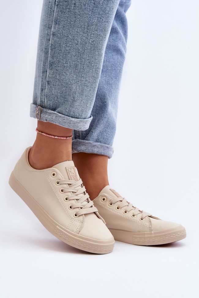 Women's Leather Classic Lace-Up Sneakers in Beige Misima