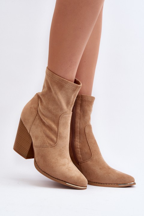 Women's Beige Ankle Boots with Stiletto Heel Sanile