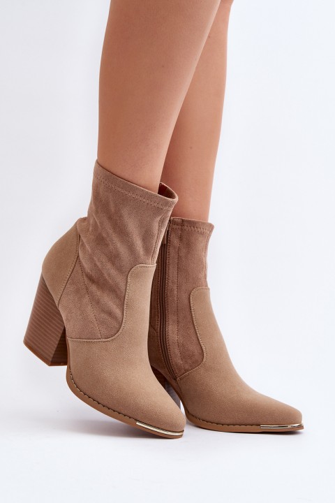 Women's Ankle Boots with Block Heel Khaki Sanile