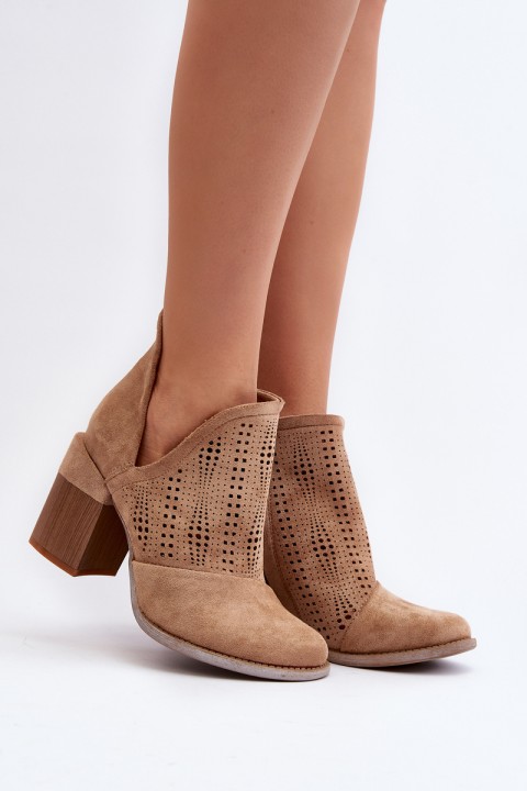 Women's Beige Openwork Ankle Boots with Stiletto Heels Niartima