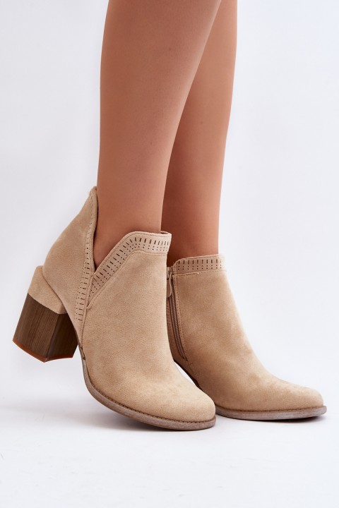 Ankle Boots on Chunky Heel with Cutout Light Beige Jolnima