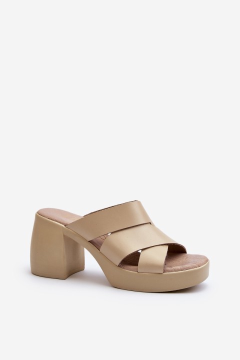 Zazoo 40373 Odiniai sandalai su Block Heel Beige