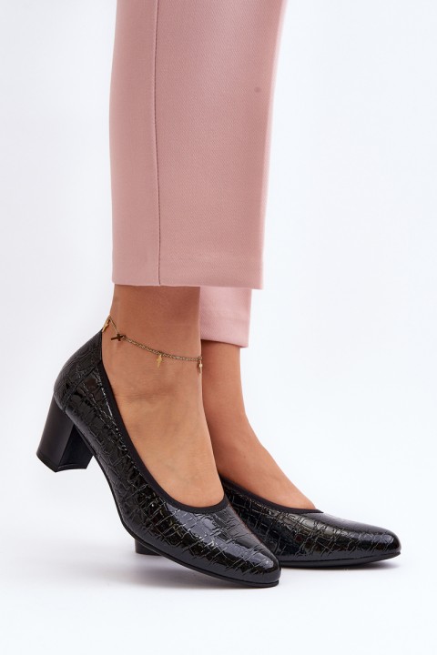 Black Embossed Patent Leather Pumps Cynania