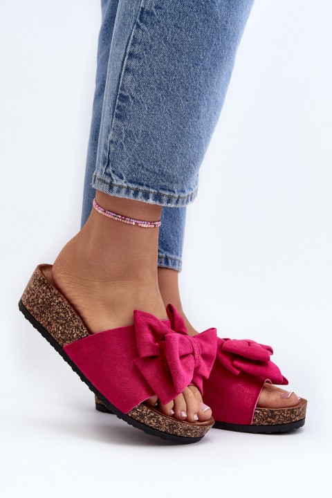 Women's Slides on Chunky Cork Platform with Bow Pink Tarena