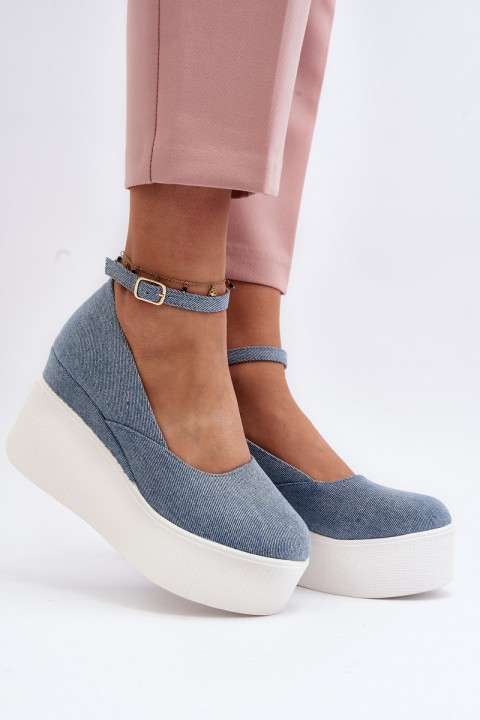 Women's Denim Wedge Espadrilles Blue Malla