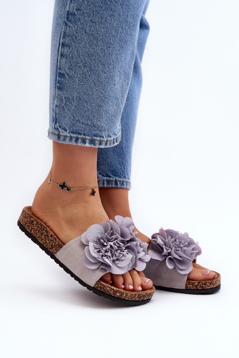 Women's Grey Flower Slippers Lulania