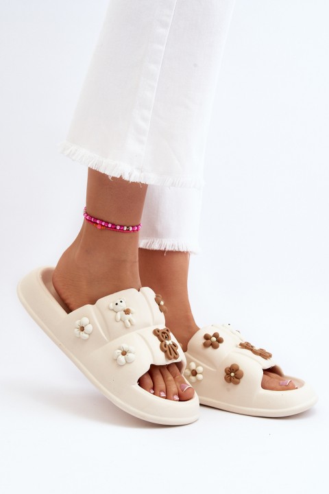 Women's Foam Sandals with Beige Decorations Cambrina