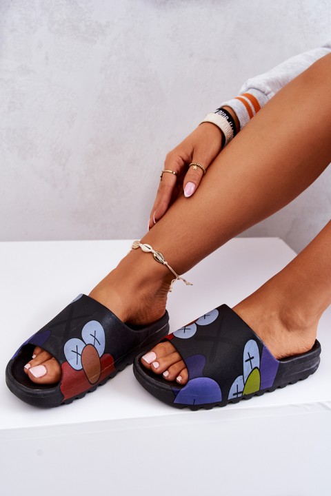 Printed Rubber Slippers Black Monsters