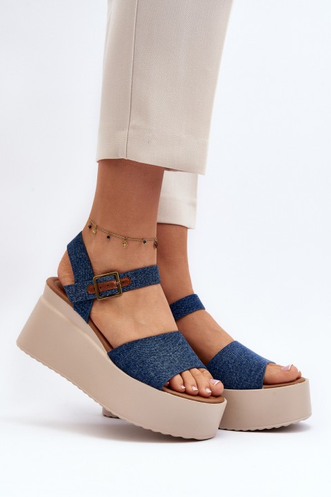 Moteriški džinsiniai sandalai su pleištiniais mėlynais Geferia