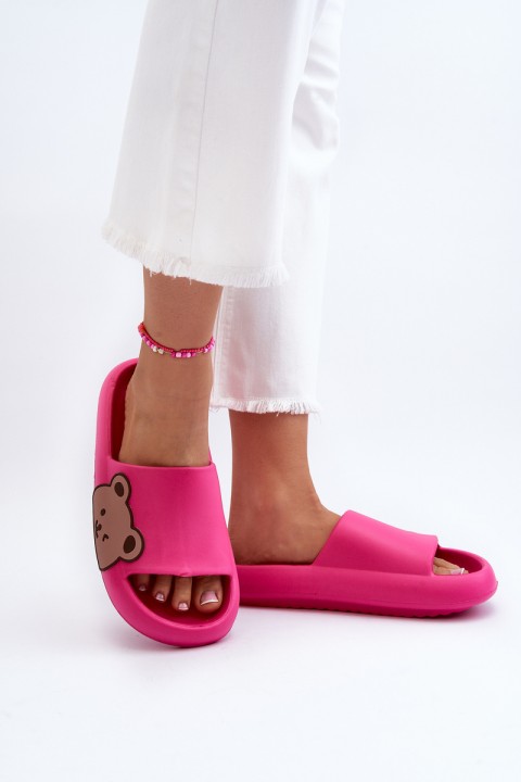 Women's Lightweight Foam Slippers with Bear Motif Fuchsia Parisso