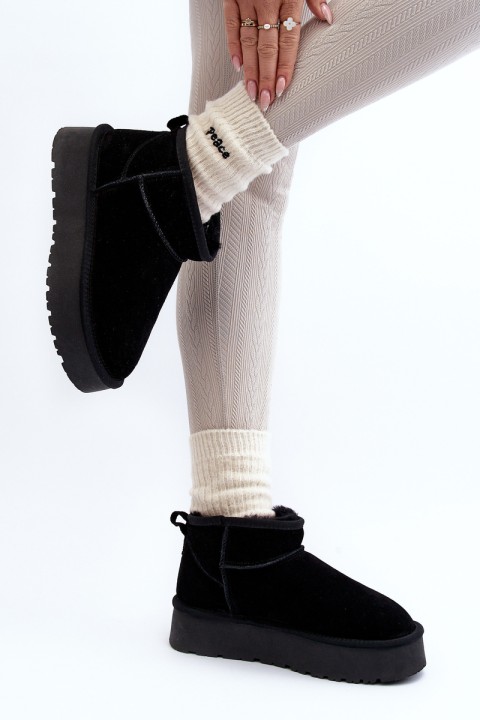 Fashionable Suede Low Snow Boots Black Nucca