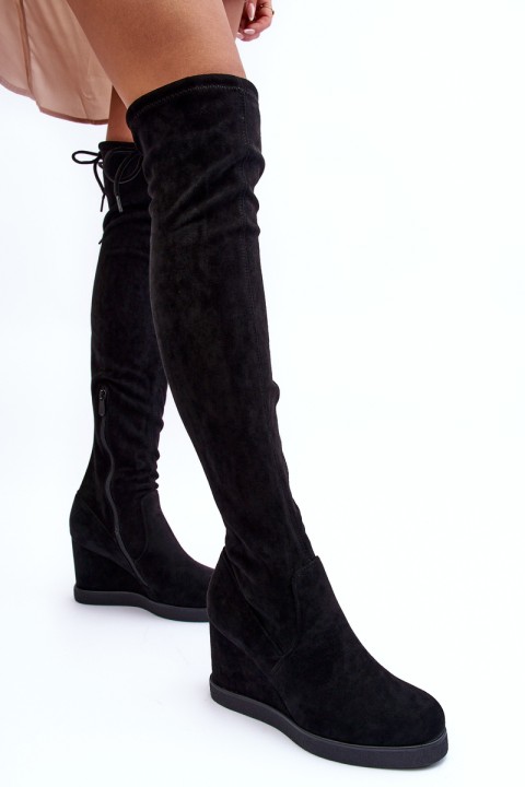 Suede Musketeer Boots on Platforms Black Mephal