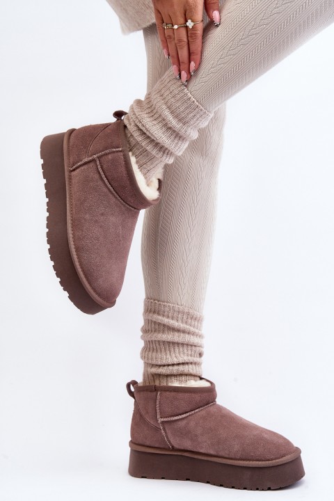 Fashionable Low Suede Snow Boots Khaki Nucca