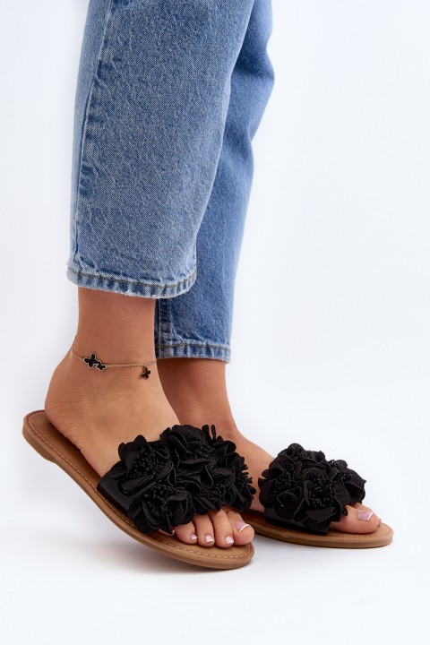 Women's Black Flower Sandals Eelfan