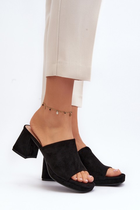 Women's Black Heeled Mules Bralya