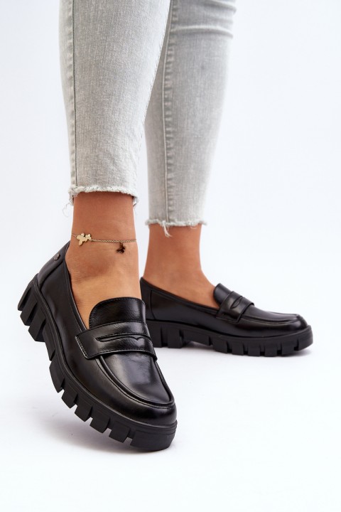 Women's Black Faux Leather Loafers Seravisa