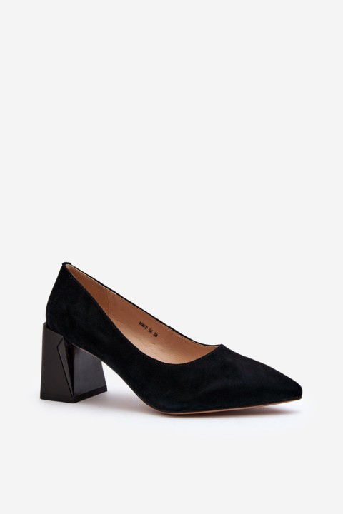 Black Suede Court Shoes with Chunky Heel Alessyndra
