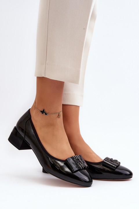 Black Patent Court Shoes with Block Heel Ilvanna