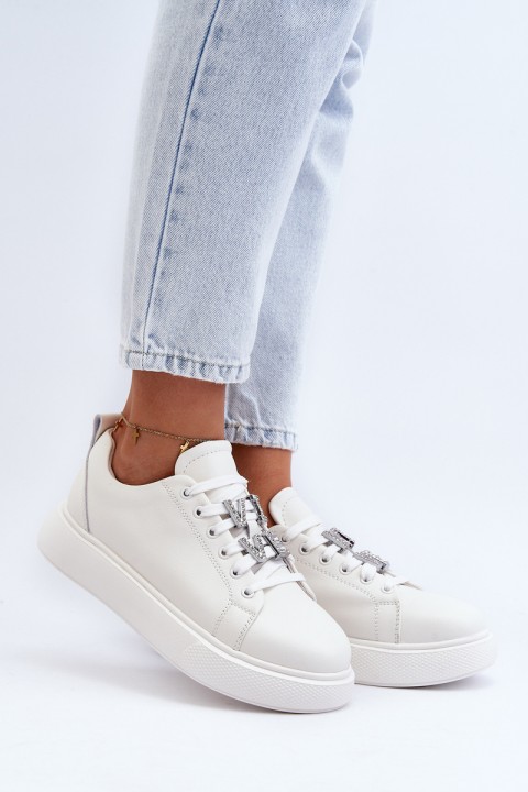 Women's Leather Sneakers with Decorations White Dysuria