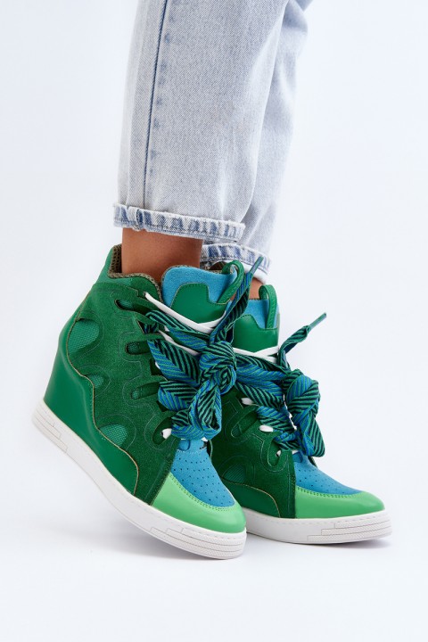 Women's Wedge Sneakers Green Leoppa