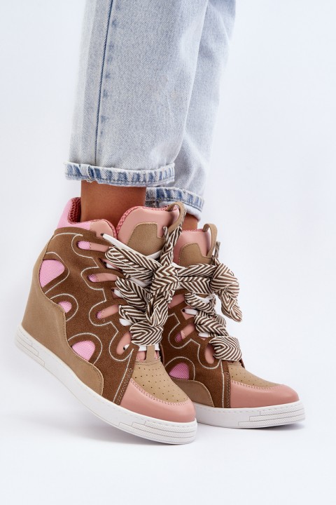 Women's Pink Wedge Sneakers Leoppa