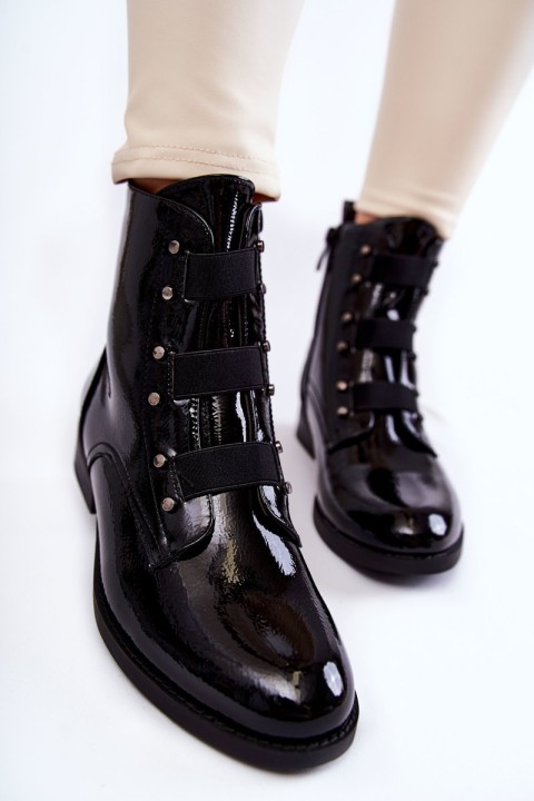 Lacquered Warm Boots On Flat Heel Black Geira