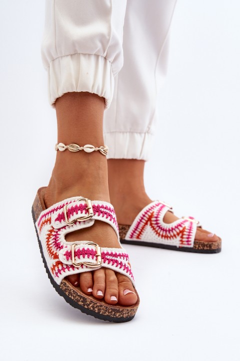 Women's White Slide Sandals with Cork Sole Fannea