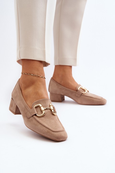 Low Heel Court Shoes with Ornament Beige Dolvira