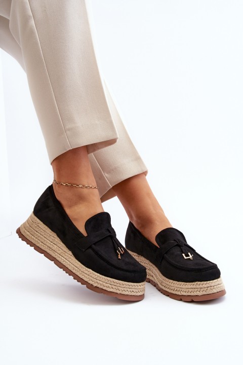 Women's Loafers with Woven Sole Black Torresia