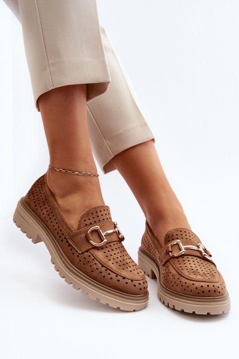 Women's Ajour Moccasins With Ornament Camel Talesse