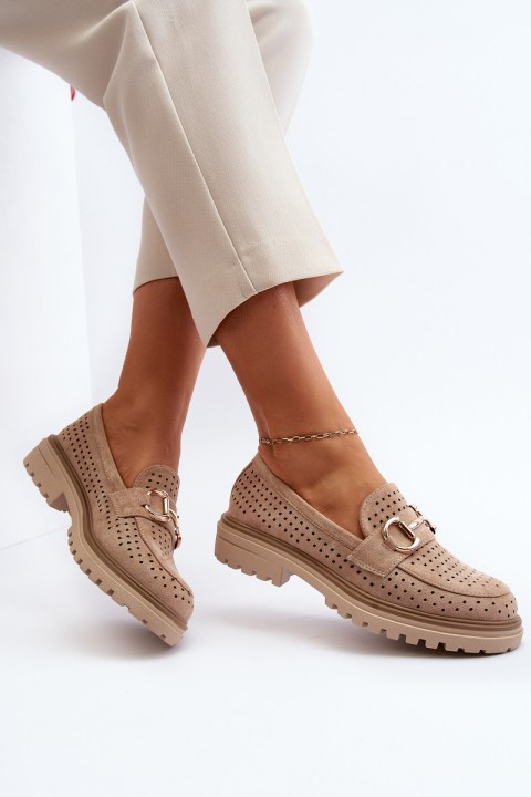 Women's Beige Cutout Detail Moccasins Talesse