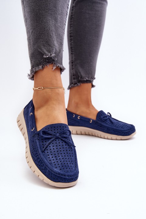 Women's Moccasins with Bow Navy Blue Reece