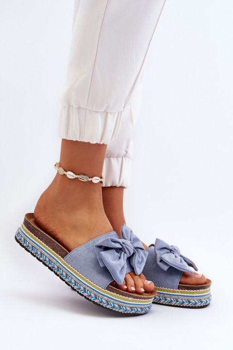 Women's Platform Sandals with Bow Blue Evatria