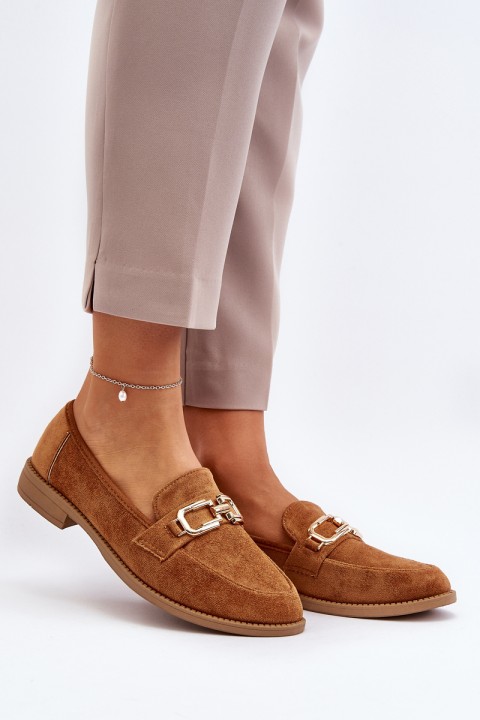 Women's Suede Loafers with Flat Heel Camel Misal