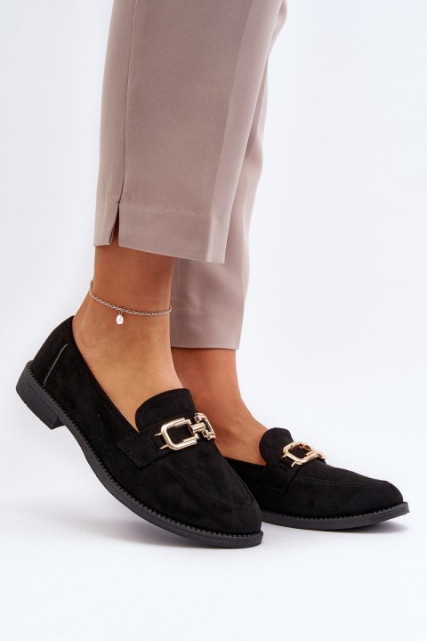 Black Women's Suede Moccasins With Flat Heel Misal