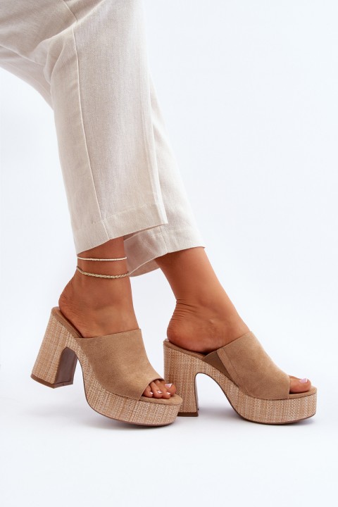 Women's Mules with High Heel Platform Brown Siobhan