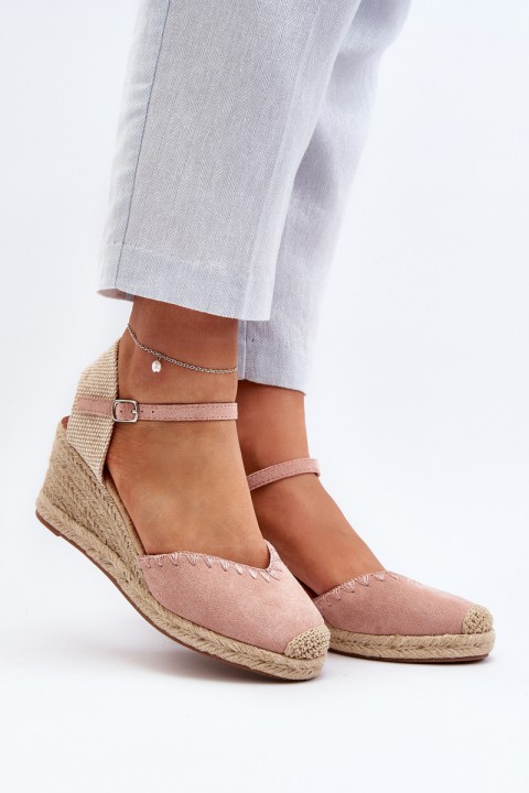 Suede Espadrille Wedge Sandals with Braided Detail Pink Raylin