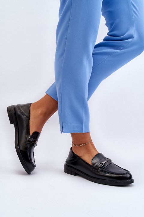 Women's Black Leather Loafers Nurea