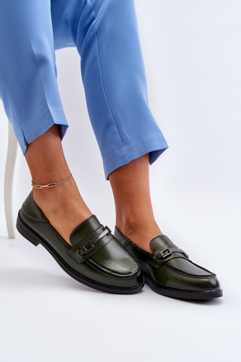 Women's Leather Loafers Dark Green Nurea