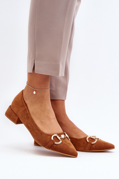 Suede Ballerina Flats with Pointed Toe Camel Ethere