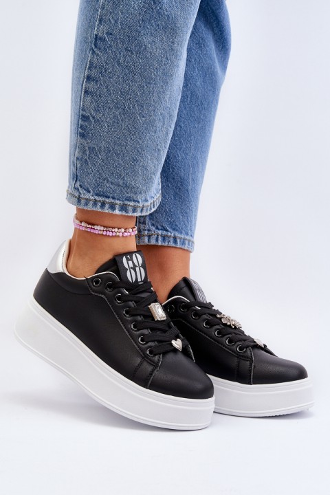 Women's Platform Sneakers with Decorations Black Herbisa