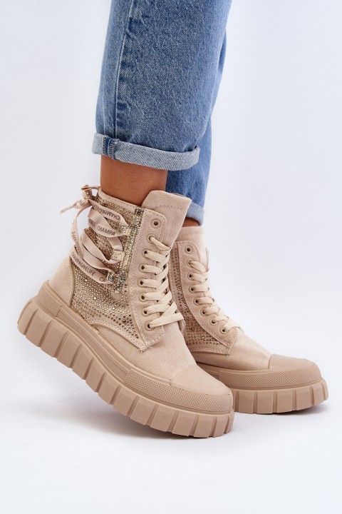 High Top Women's Sneakers on Chunky Platform Beige Wonise