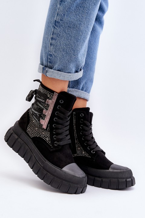 High Top Women's Sneakers on Chunky Platform Black Wonise