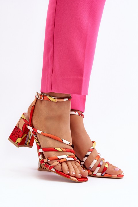 Patterned Orange Sandals with Heel Jenglla