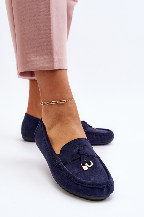 Women's Navy Classic Suede Moccasins Ontala