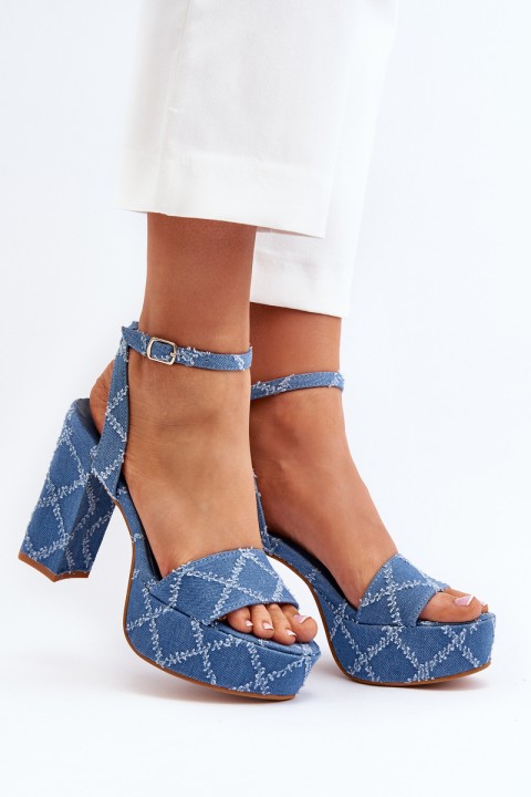 Denim Sandals with Block Heel Blue Acrana