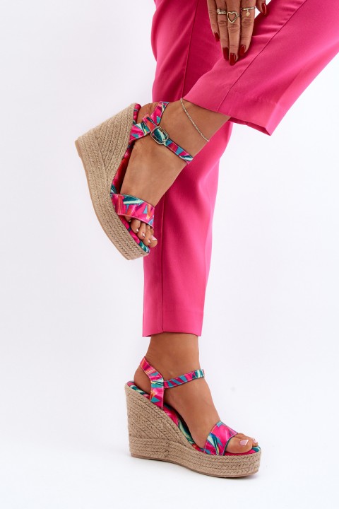 Patterned Wedge Sandals in Fuchsia Anihazra