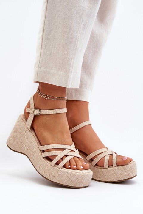 Platform Sandals and Wedges in Light Beige Color Oporia